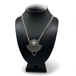 Lucky Brand Antique Silver-tone Double Chain Necklace with Faux Pearl pendant